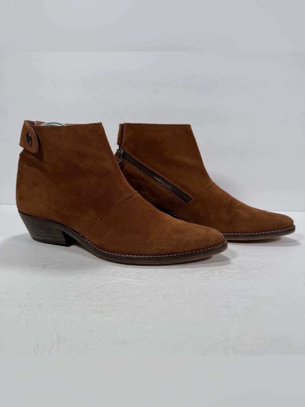 Anthropologie Gee Wawa Brown Suede Tania Diagonal Zip Ankle Booties Women 7M